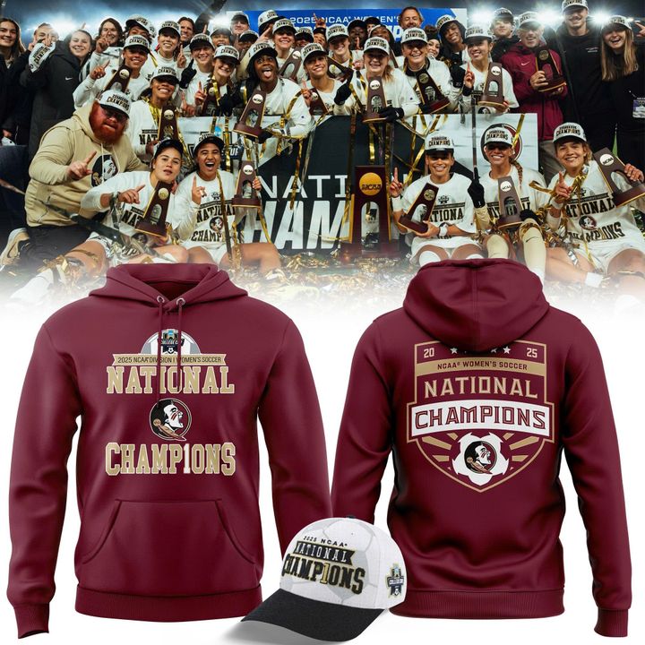 Unisex Champion White Florida State Seminoles 2025 NCAA Women's Soccer National Champions Locker Room Hoodie-V2(Red)