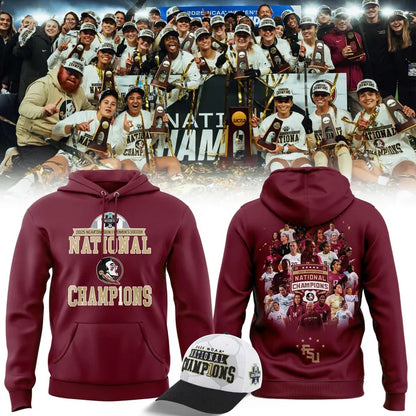 Unisex Champion White Florida State Seminoles 2025 NCAA Women's Soccer National Champions Locker Room Hoodie-V3(Red)