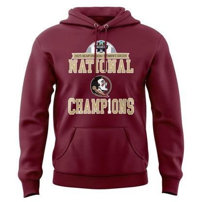 Unisex Champion White Florida State Seminoles 2025 NCAA Women's Soccer National Champions Locker Room Hoodie-V3(Red)