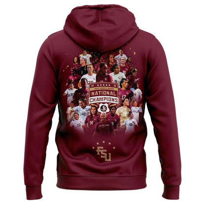 Unisex Champion White Florida State Seminoles 2025 NCAA Women's Soccer National Champions Locker Room Hoodie-V3(Red)
