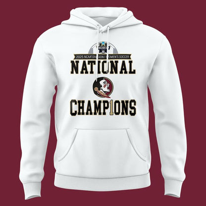 Unisex Champion White Florida State Seminoles 2025 NCAA Women's Soccer National Champions Locker Room Hoodie-V1(White)