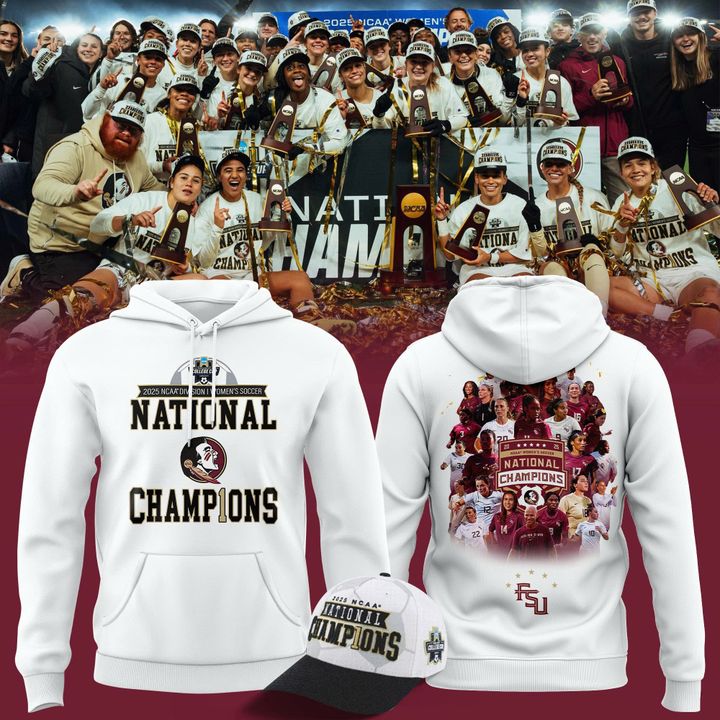 Unisex Champion White Florida State Seminoles 2025 NCAA Women's Soccer National Champions Locker Room Hoodie-V3(White)