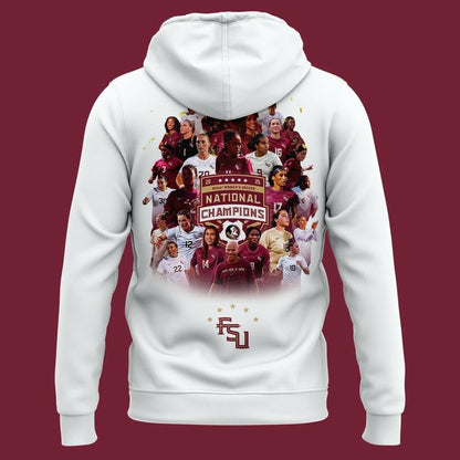 Unisex Champion White Florida State Seminoles 2025 NCAA Women's Soccer National Champions Locker Room Hoodie-V3(White)
