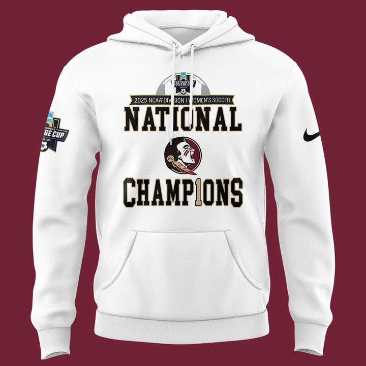 Unisex Champion White Florida State Seminoles 2025 NCAA Women's Soccer National Champions Locker Room Hoodie-V2(White)