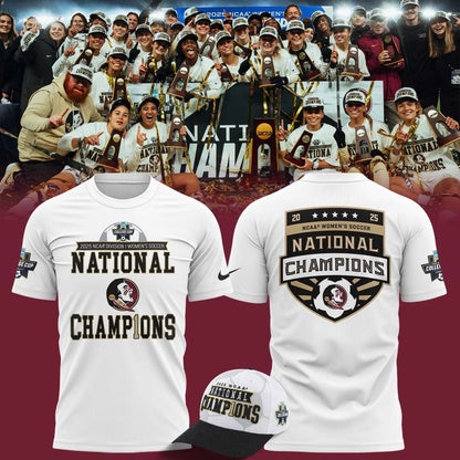 Unisex Champion White Florida State Seminoles 2025 NCAA Women's Soccer National Champions Locker Room Tee-V2(White)