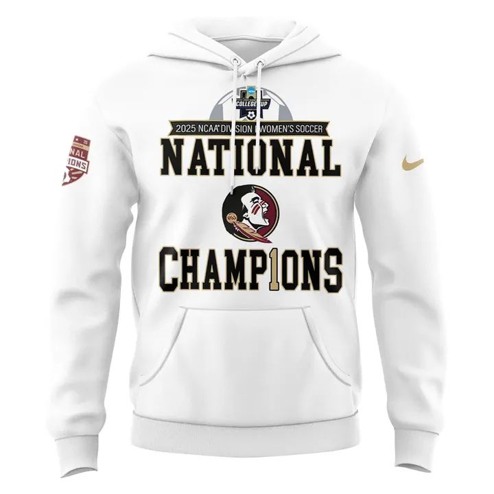 Unisex Champion White Florida State Seminoles 2025 NCAA Women's Soccer National Champions Locker Room Hoodie-V4(White)