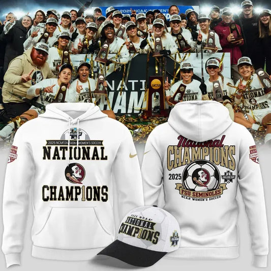 Unisex Champion White Florida State Seminoles 2025 NCAA Women's Soccer National Champions Locker Room Hoodie-V4(White)