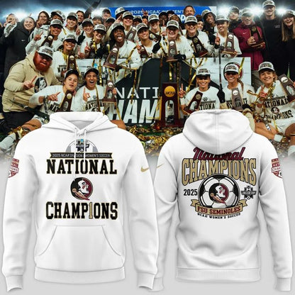 Unisex Champion White Florida State Seminoles 2025 NCAA Women's Soccer National Champions Locker Room Hoodie-V4(White)