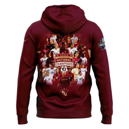 Unisex Champion White Florida State Seminoles 2025 NCAA Women's Soccer National Champions Locker Room Hoodie-V4(Red)