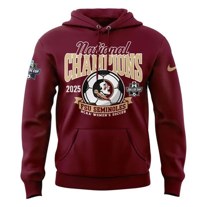 Unisex Champion White Florida State Seminoles 2025 NCAA Women's Soccer National Champions Locker Room Hoodie-V4(Red)