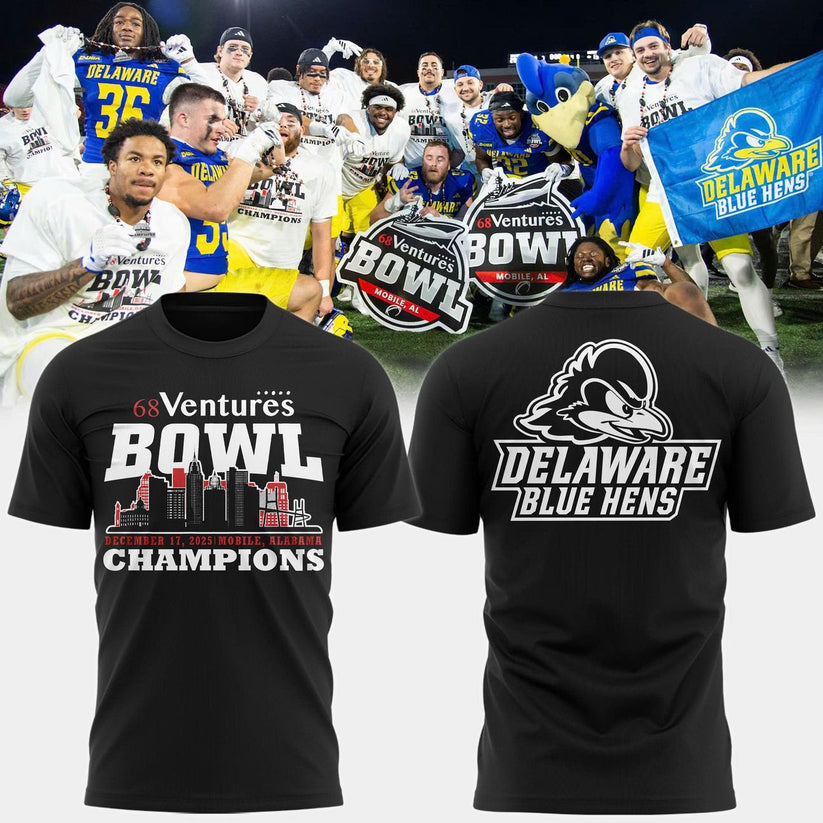Unisex Black Delaware Football 68 Ventures Bowl Bowl Champions T-Shirt