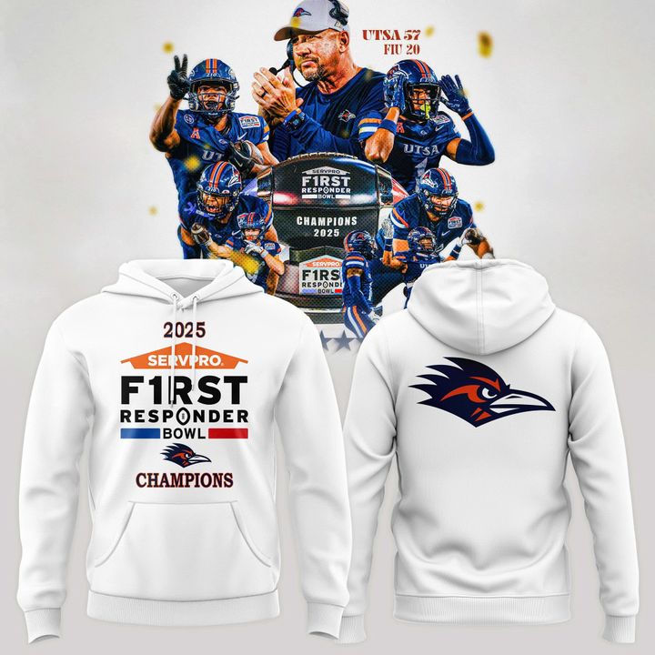 UTSA Roadrunners football 2025 First Responder Bowl Champs Hoodie - White