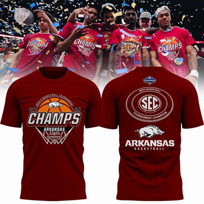 Arkansas Razorbacks Men's Basketball 2026 SEC Tournament Champions Locker Room Short Sleeve T-Shirt