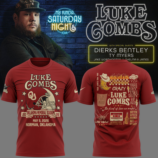Luke Combs x Oklahoma Sooners My Kinda Saturday Night Tour 2026 Tshirt