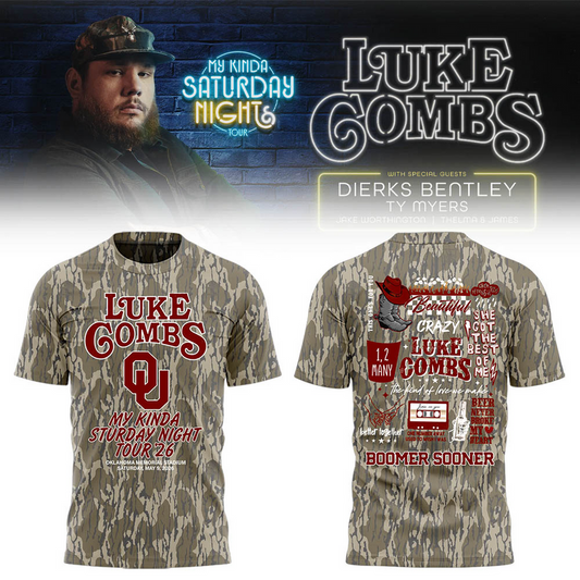 Luke Combs x Oklahoma Sooners My Kinda Saturday Night Tour 2026 Tshirt