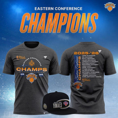 Men's New York Knicks 2026 NBA Eastern Conference Champions Roster T-Shirt