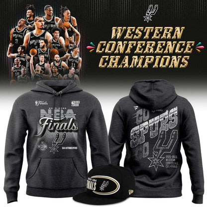 (Adult & Kids) San Antonio Spurs Charcoal 2026 NBA Western Conference Champions Locker Room Hoodie