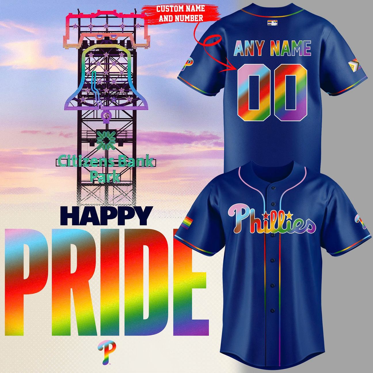 2026 Philadelphia Phillies Pride Night Blue Jersey Custom Name And Number