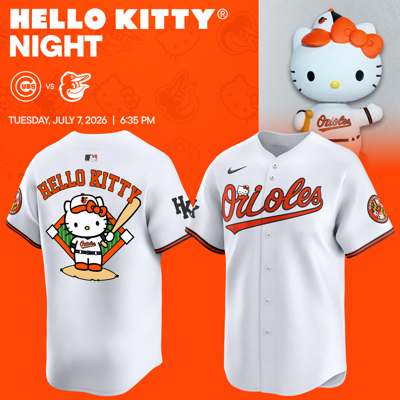 Baltimore Orioles x HELLO KITTY Night Game Jersey