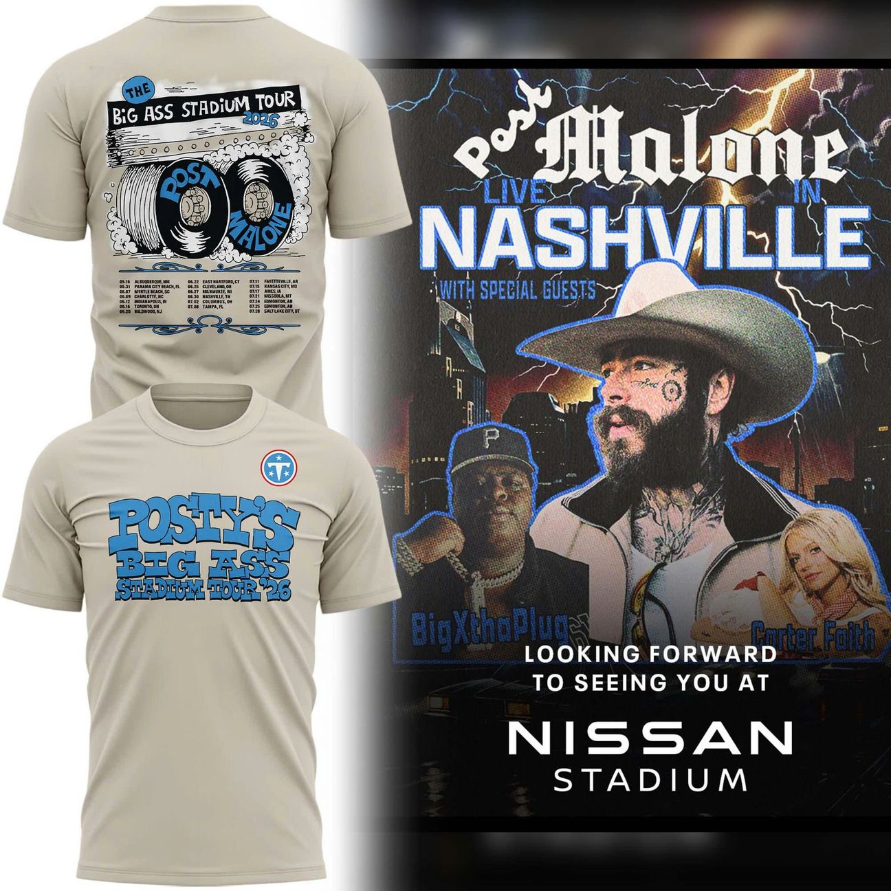 Post Malone Big Ass Stadium Tour x Tennessee Titans T-Shirt