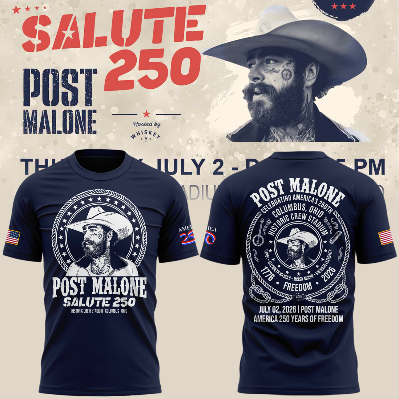 Exclusive Version 2026 Post Malone American 250th Anniversary Tshirt