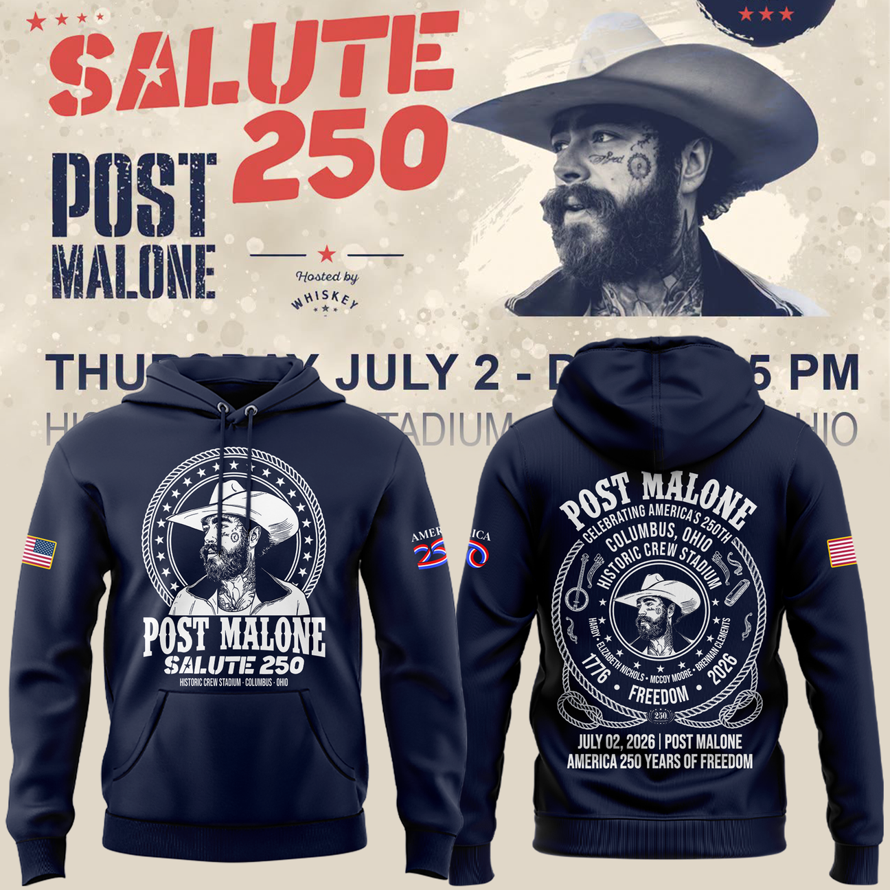 Exclusive Version 2026 Post Malone American 250th Anniversary Hoodie