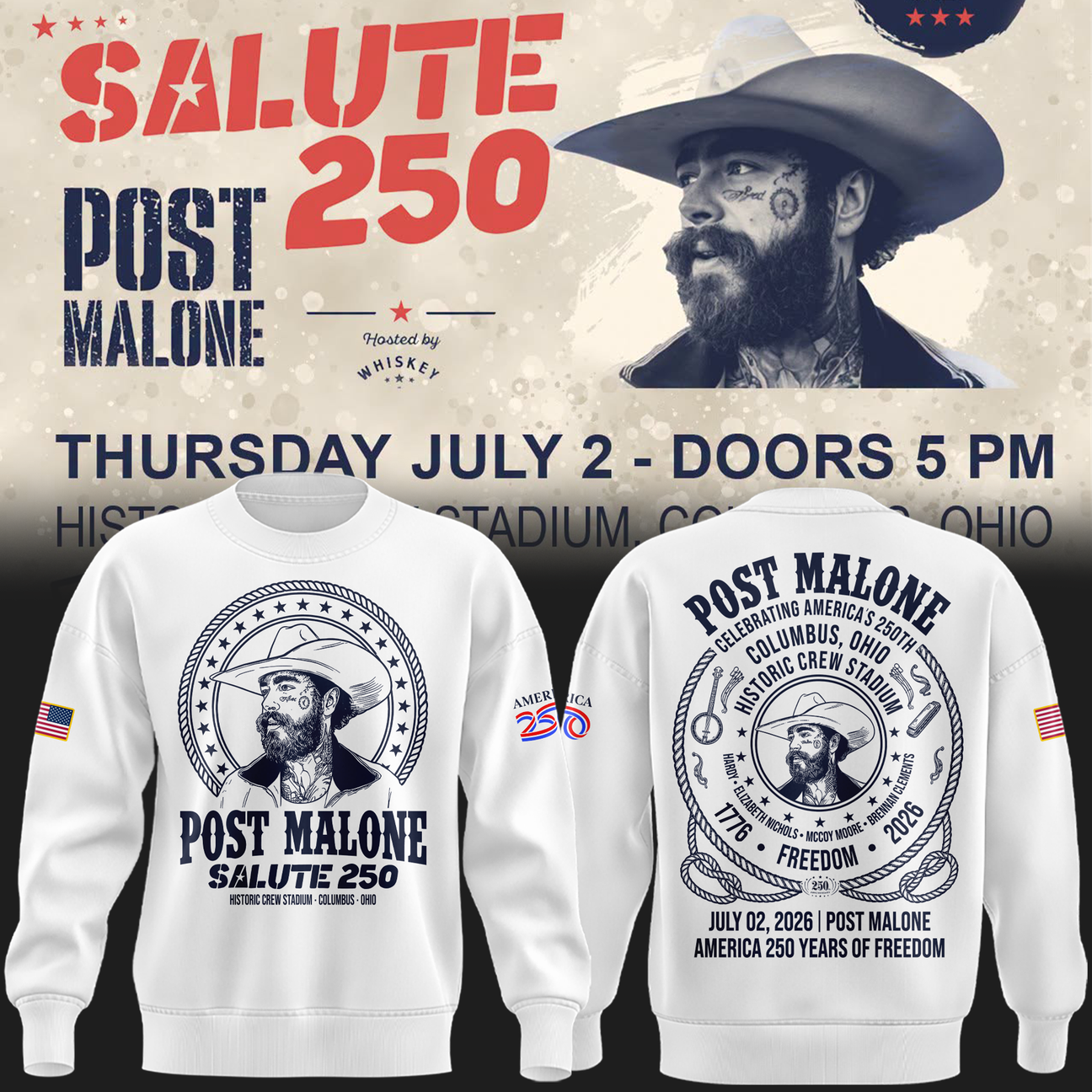 Exclusive Version 2026 Post Malone American 250th Anniversary White Sweat