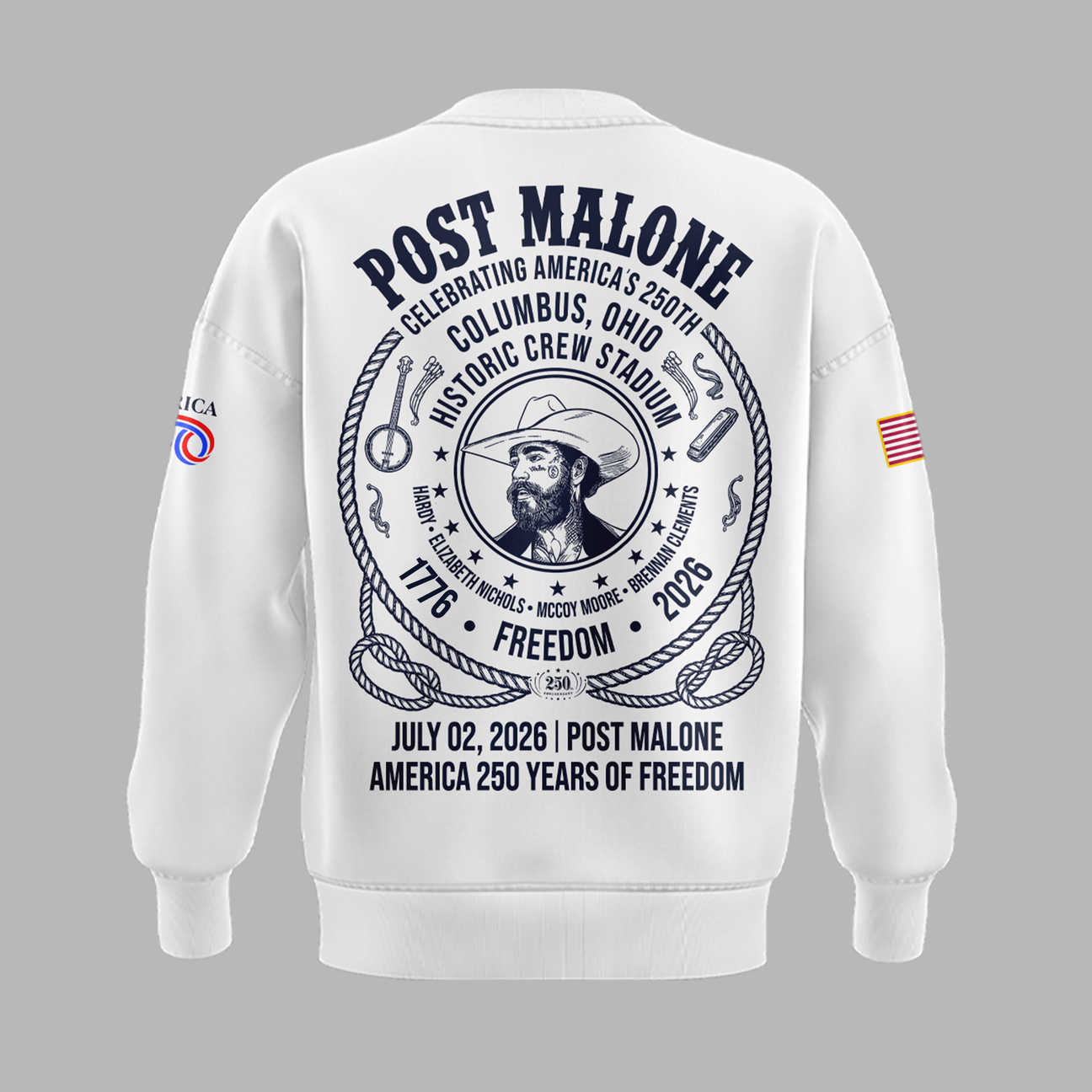 Exclusive Version 2026 Post Malone American 250th Anniversary White Sweat
