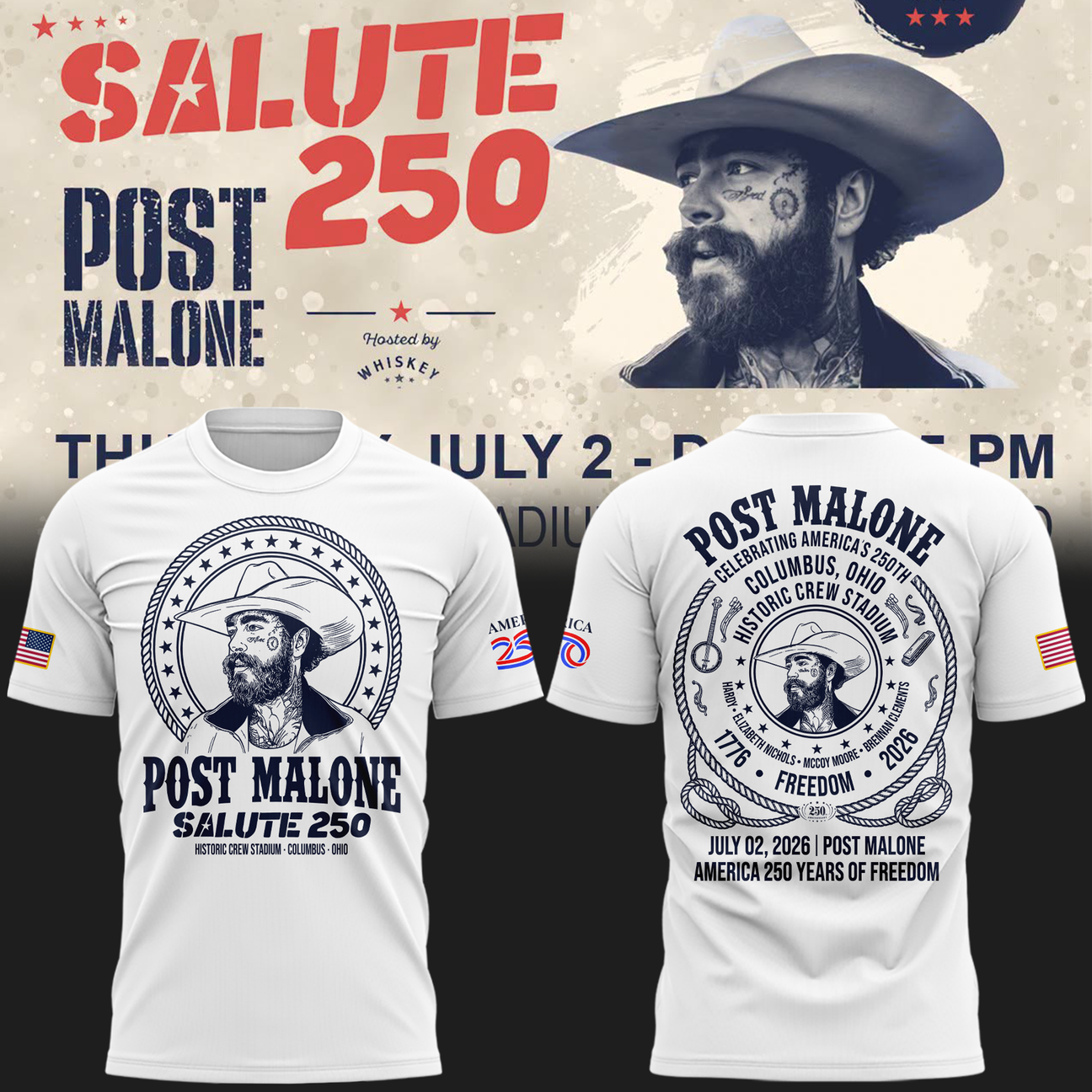 Exclusive Version 2026 Post Malone American 250th Anniversary White Tshirt