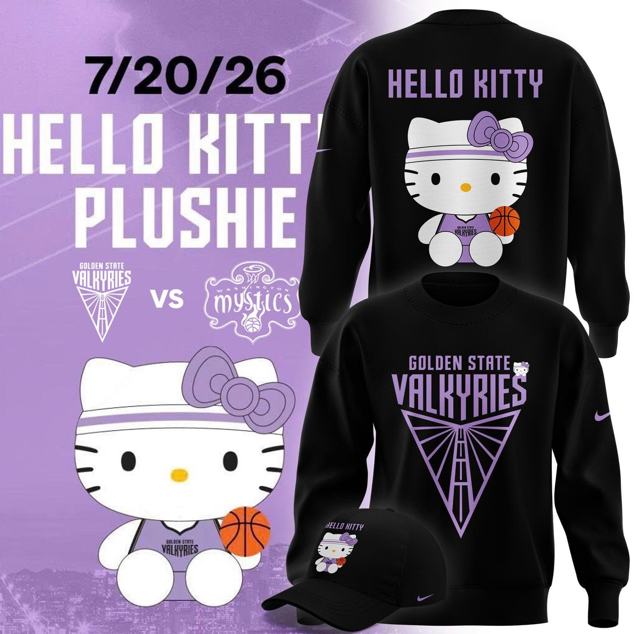 Special Edition Sweatshirt Black 2026 Golden State Valkyries x Hello Kitty