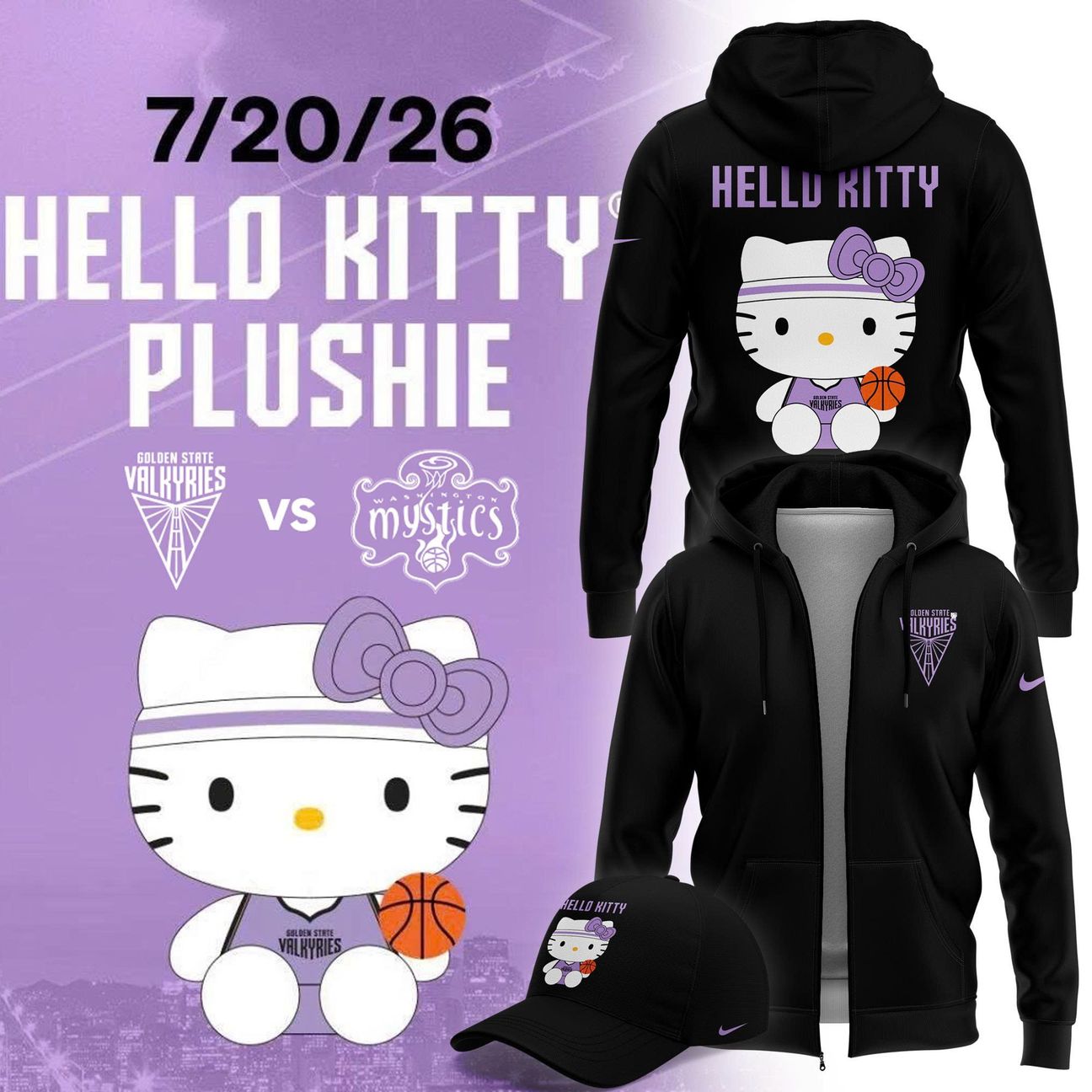 Special Edition Zip Hoodie Black 2026 Golden State Valkyries x Hello Kitty
