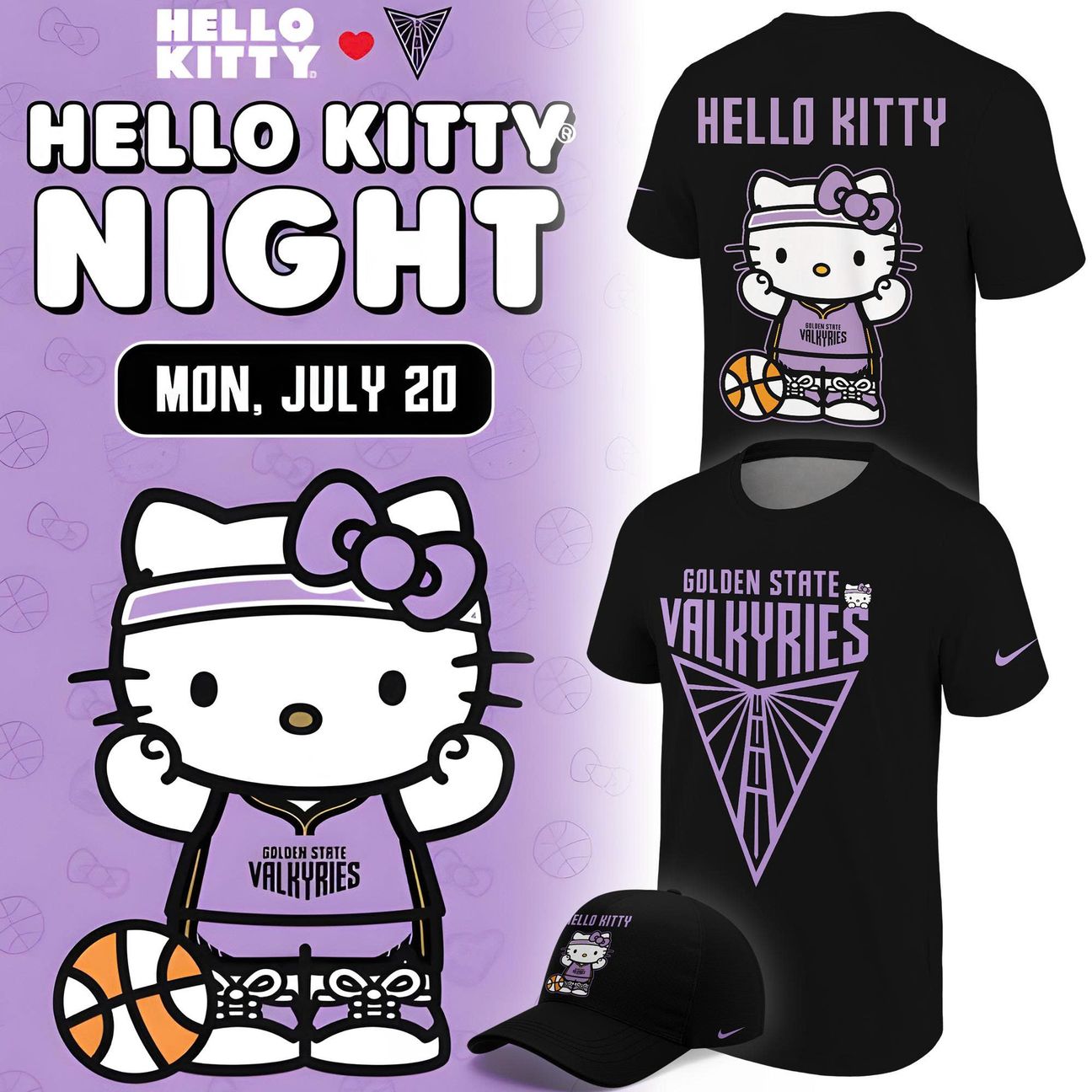 Limited edition Black T-Shirt 2026 Golden State Valkyries x Hello Kitty
