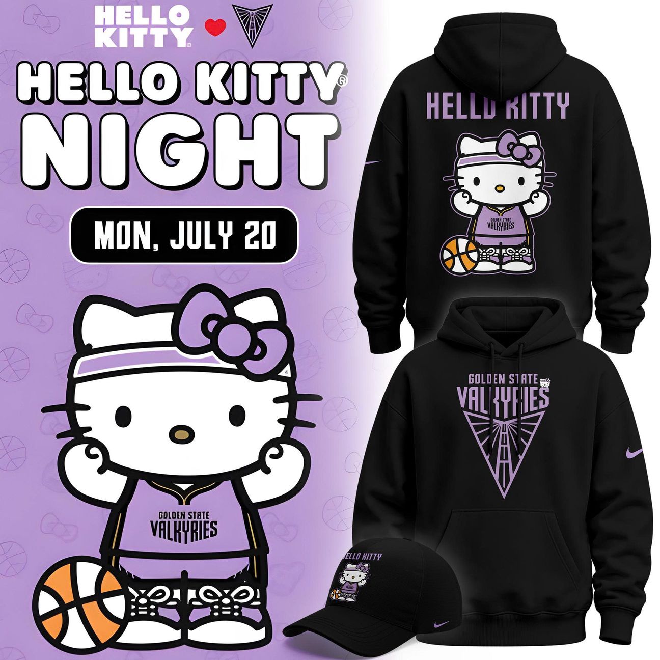 Special Edition Black Hoodie 2026 Golden State Valkyries x Hello Kitty