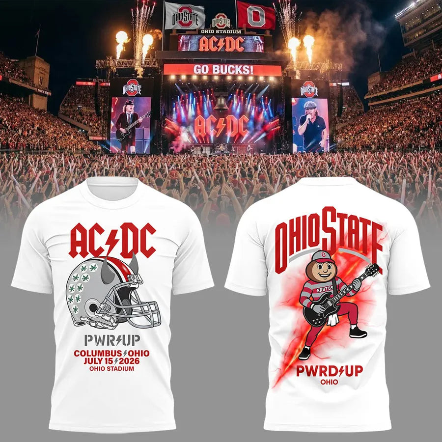 White Shirt AC/DC x Ohio State Football - Power Up Tour 2026 T-Shirt