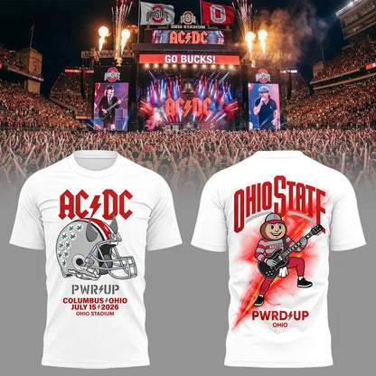 White Shirt AC/DC x Ohio State Football - Power Up Tour 2026 T-Shirt