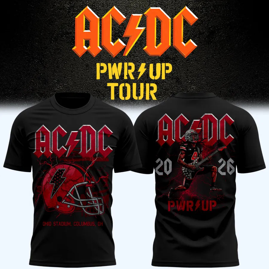 AC/DC x Ohio State Buckeyes Football - Power Up Tour 2026 Black T-Shirt