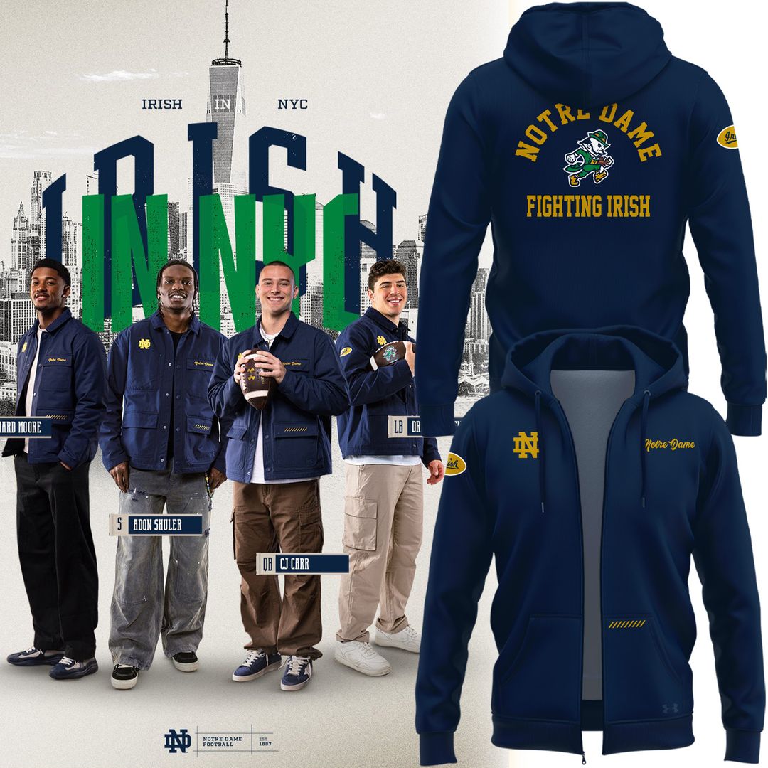 2026 Notre Dame "Fighting Irish" Zip Hoodie!