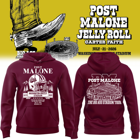 Post Malone x Montana Grizzlies 2026 Stadium Tour Limited Edition hoodie