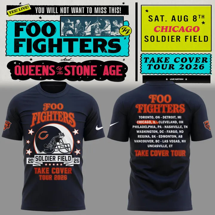 01. Newest Shirt Foo Fighters x Chicago Bears - Take Cover Tour 2026 T-Shirt