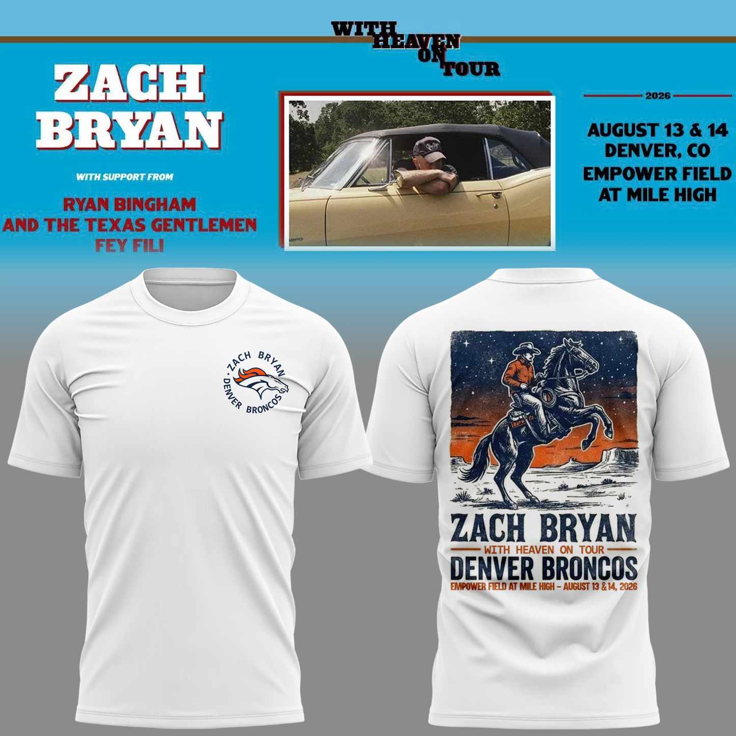 Exclusive Version Zach Bryan x Denver Broncos T-shirt