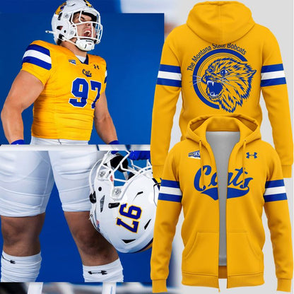 Special 2025 𝐆𝐎𝐋𝐃 𝐑𝐔𝐒𝐇 Montana State Football Zip Hoodie