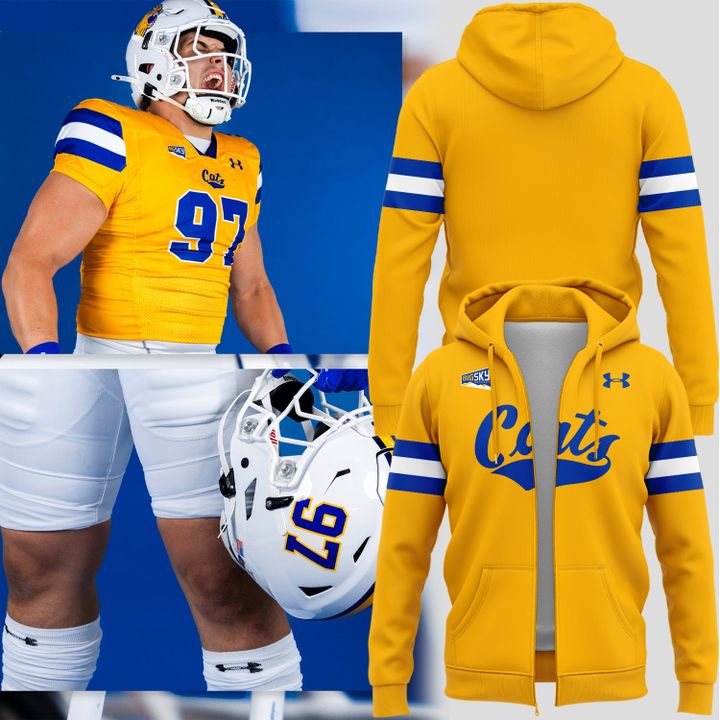Special 2025 𝐆𝐎𝐋𝐃 𝐑𝐔𝐒𝐇 Montana State Football Zip Hoodie 2