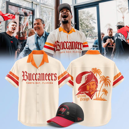 Men's Duvin Designs Co. Cream Tampa Bay Buccaneers Cabana Button-Up Shirt