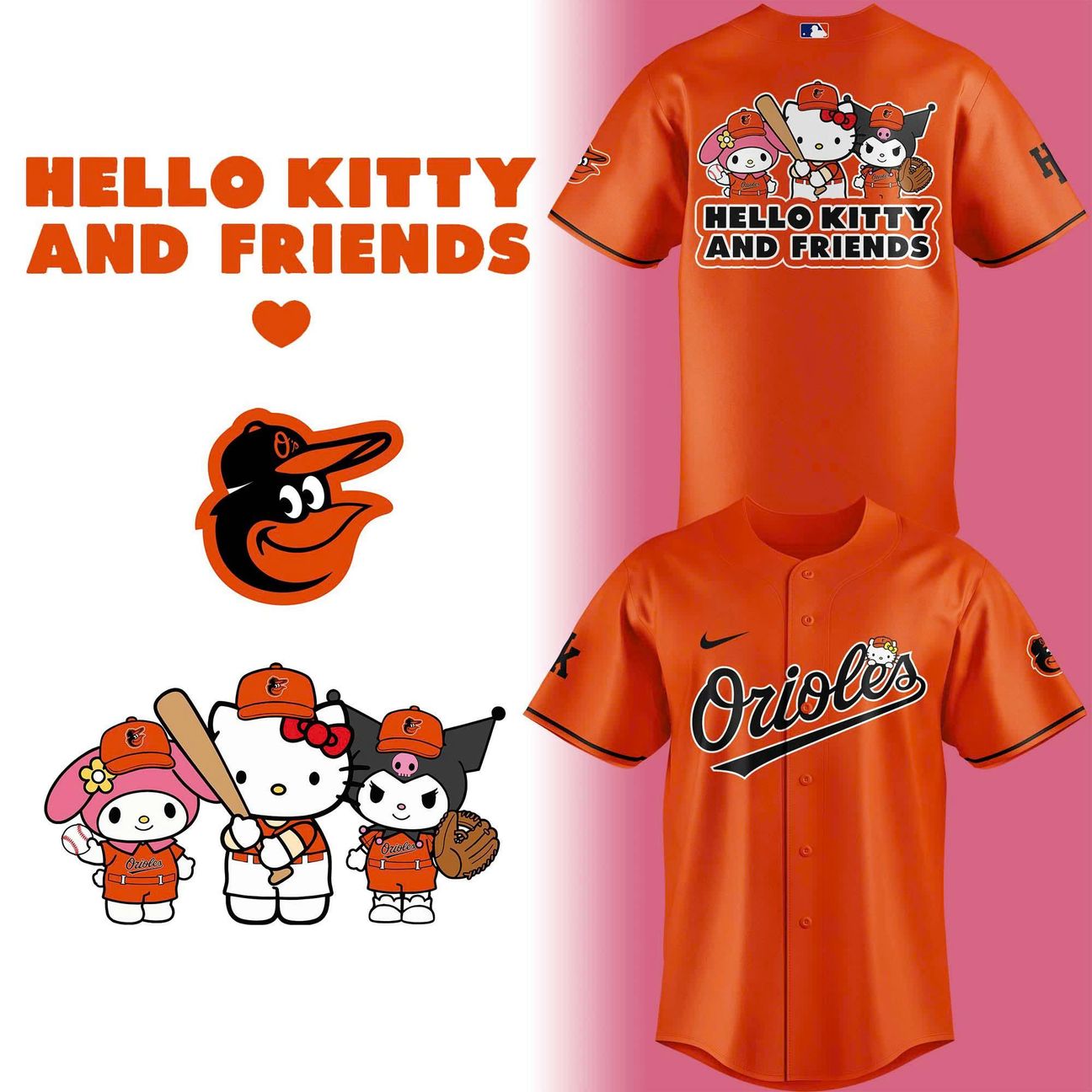 Special Baltimore Orioles x HELLO KITTY AND FRIENDS Night Jersey