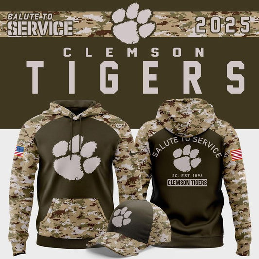 Clemson Tigers football Olive/camo 2025 Salute To Service Hoodie