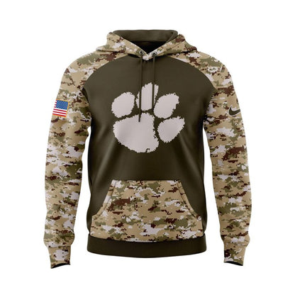 Clemson Tigers football Olive/camo 2025 Salute To Service Hoodie
