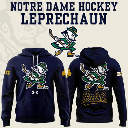 Notre Dame Fighting Irish Under Armour Hockey Leprechaun Rival Fleece Hoodie (Navi) v1