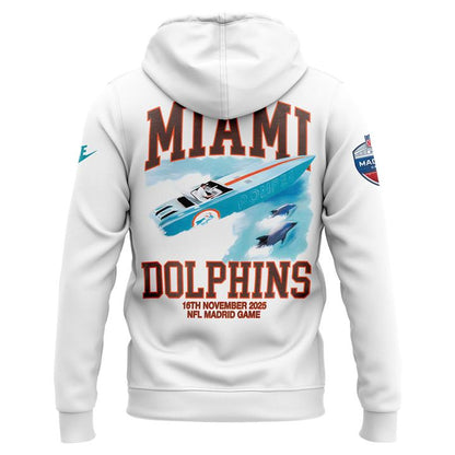 Miami Dolphins 2025 NFL Madrid game "Dolphins En Madrid" Hoodie - White