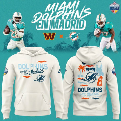 Miami Dolphins 2025 NFL Madrid Game Hoodie - Cream