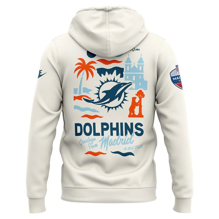 Miami Dolphins 2025 NFL Madrid Game Hoodie - Cream